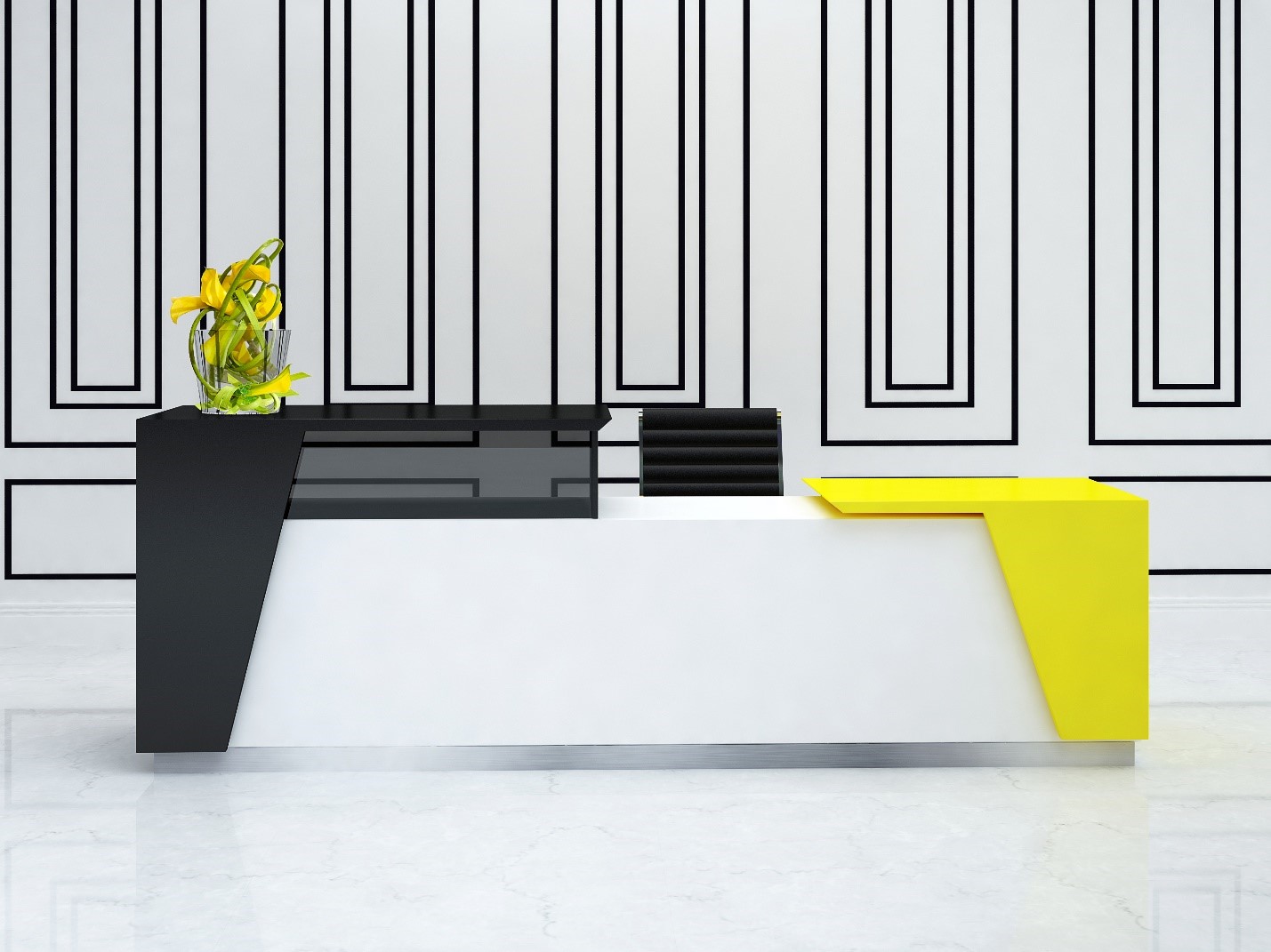 Modern reception desk with a pop of color